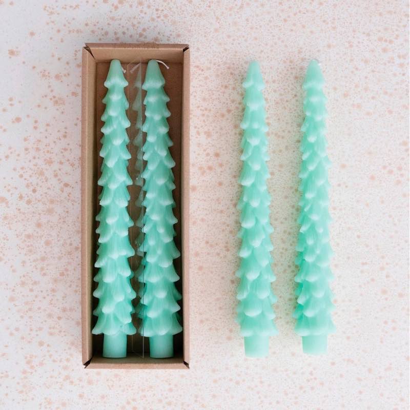 Tree Taper Candles, Set of 2 - Mint